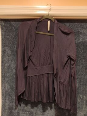 New York & Company Plum Draped Open Front Cardigan